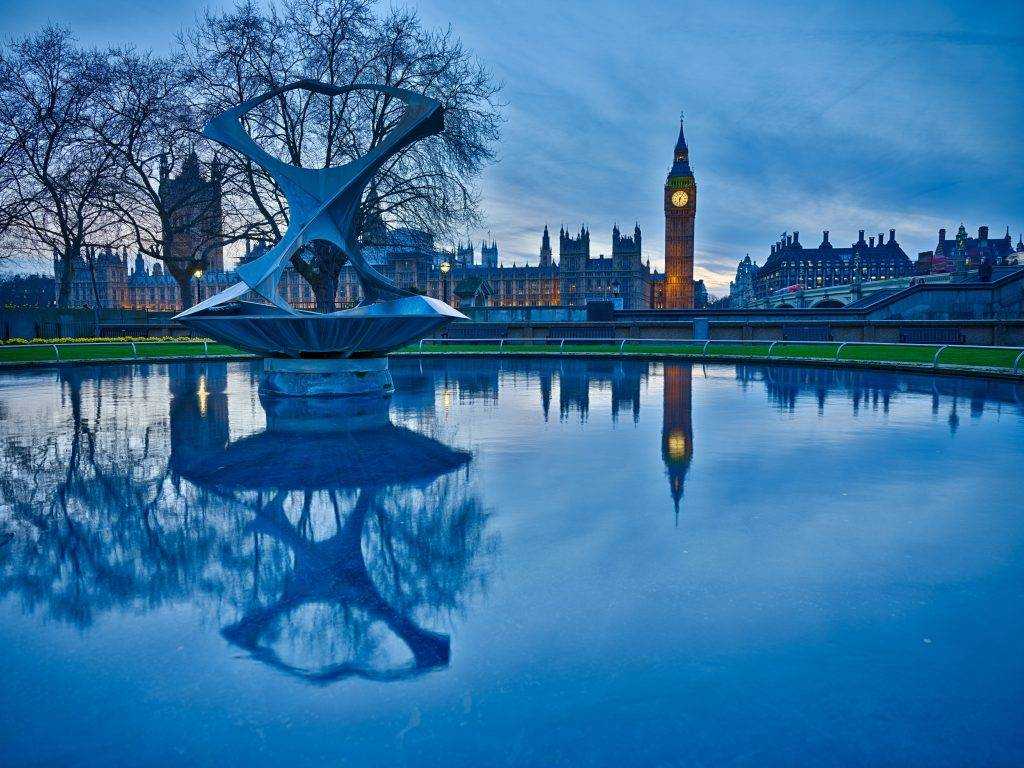 Picture across the river showing Big Ben clock in the early morning