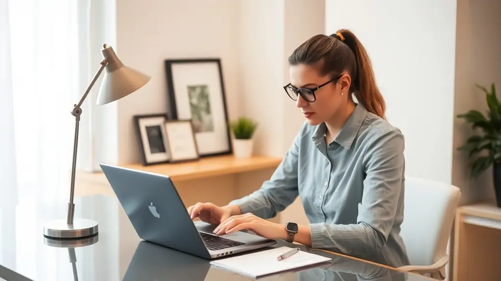 Young lady working with her laptop